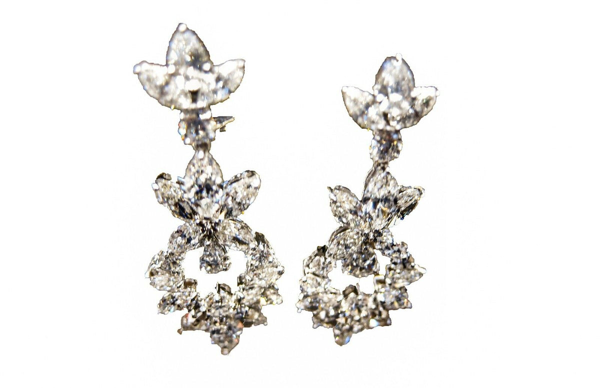 DIAMOND 14 PEAR SHAPE 18 MARQUISE SHAPE 8 ROUND BRILLIANT SHAPE DANGLE EARRING