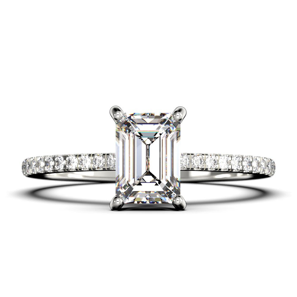 Art Deco 2.00 Carat Emerald Cut Diamond Moissanite Engagement Ring Set, Wedding
