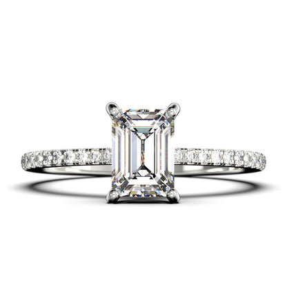 Art Deco 2.00 Carat Emerald Cut Diamond Moissanite Engagement Ring Set, Wedding