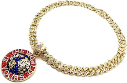 Hip Hop the World Is Yours Pendant & 12Mm 18" Full Iced Box Lock Cuban Chain Nec