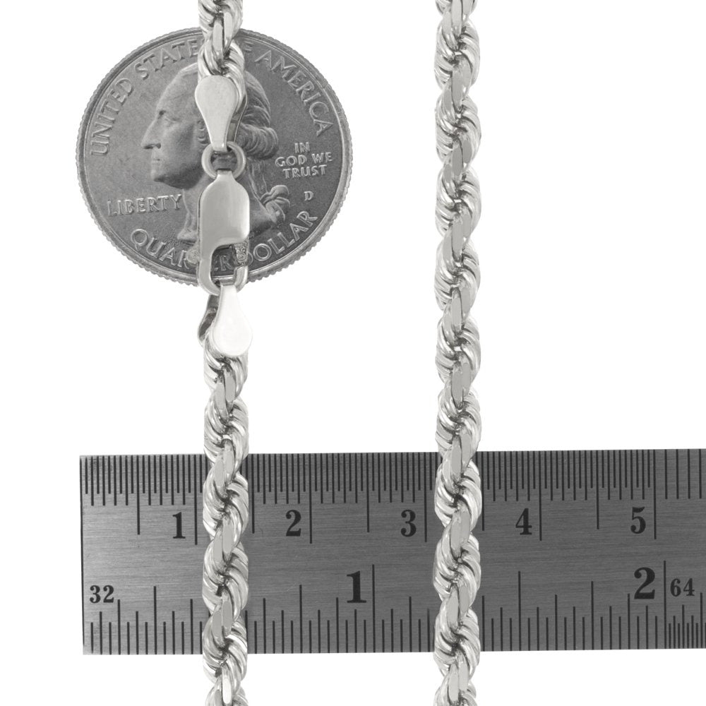 10K White Gold 5Mm Rope Chain Diamond Cut Pendant Necklace, Mens Jewelry with Lo