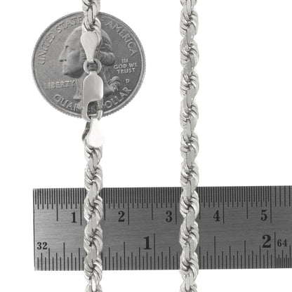 10K White Gold 5Mm Rope Chain Diamond Cut Pendant Necklace, Mens Jewelry with Lo