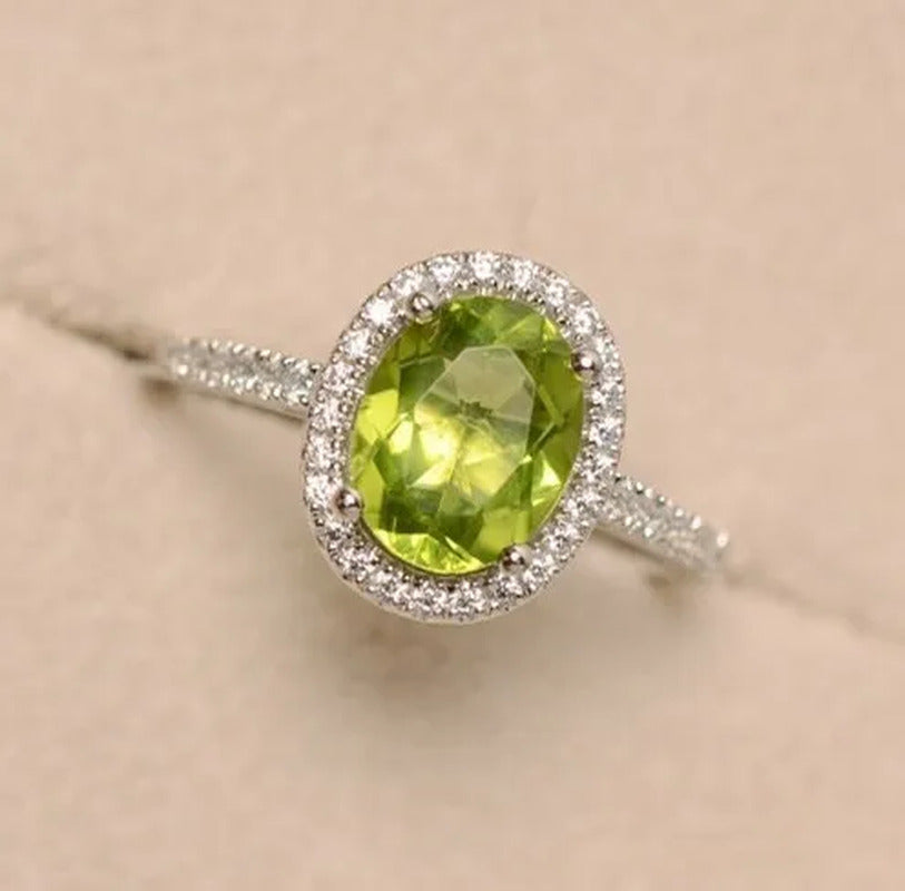 Fashion Women Jewelry Natural 6.0CT 925 Sterling Silver Peridot Diamond Ring Gem
