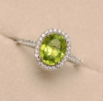 Fashion Women Jewelry Natural 6.0CT 925 Sterling Silver Peridot Diamond Ring Gem