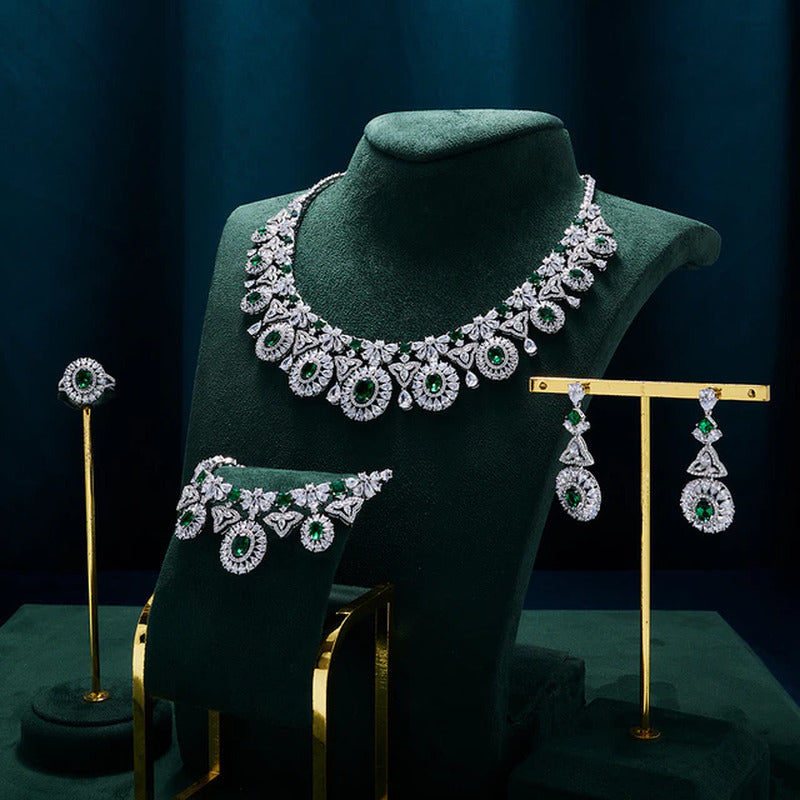 Luxury Women Wedding Jewelry Set Colorful Cubic Zirconia Bridal Necklace