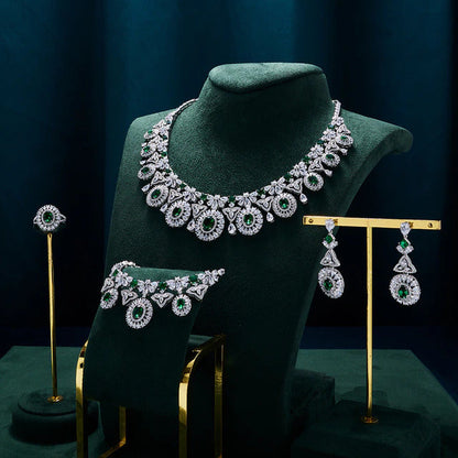Luxury Women Wedding Jewelry Set Colorful Cubic Zirconia Bridal Necklace