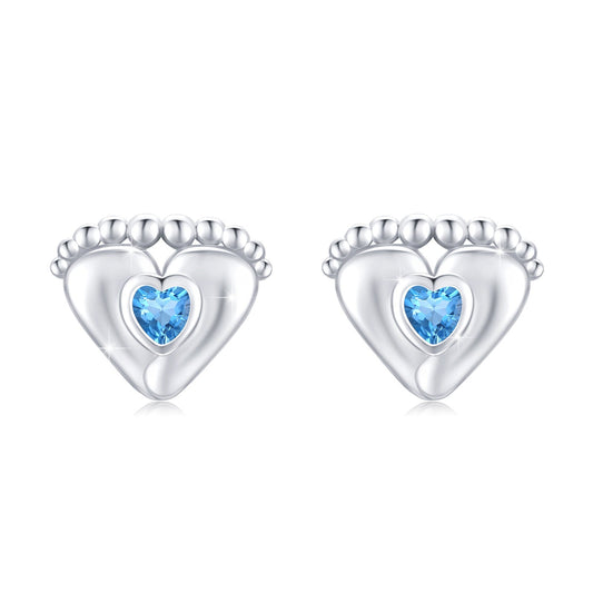 Baby Feet Earrings Birthstone Stud Earrings Baby Feet Footprint Earrings