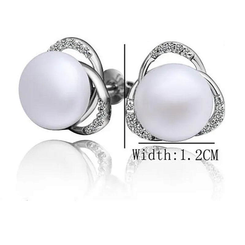 Flowers Bead Inlay Stud Alloy Earrings Necklace Ring Set for Women