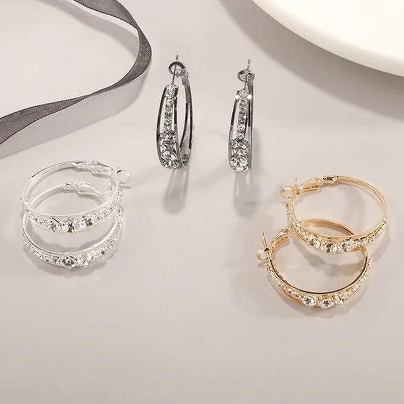 Exquisite Women'S 18K Gold Rhinestone Inlaid Big Diamond Hoop Hoop Earrings Euro