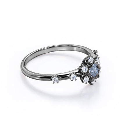7 Stone Cluster - 0.58 Carat round Shaped Salt and Pepper Diamond with Moissanit