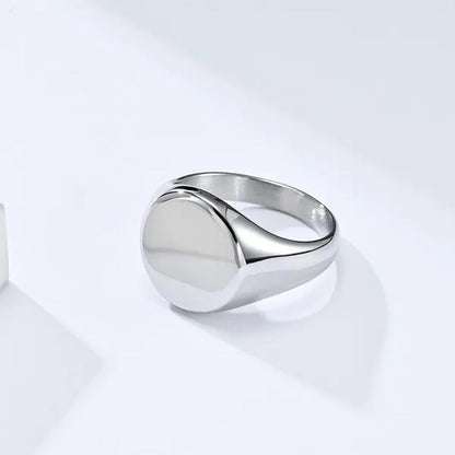 Minimalism Style Punk Rock Highly Polished Titanium Steel round Signet Stamp Rin