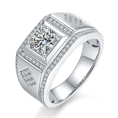 One Carat Row Diamond Moissanite 925 Silver Men'S Wedding Ring