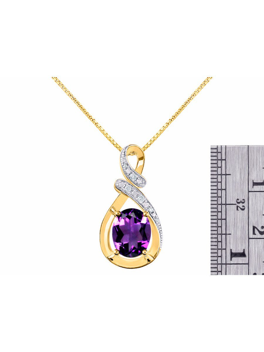 Diamond & Amethyst Pendant Necklace in 14K Yellow Gold with 18" Gold Chain - Feb