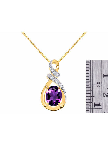 Diamond & Amethyst Pendant Necklace in 14K Yellow Gold with 18" Gold Chain - Feb