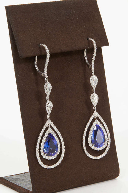 TANZANITE PEAR SHAPE TWO SET DIAMOND ROUND BRILLIANT