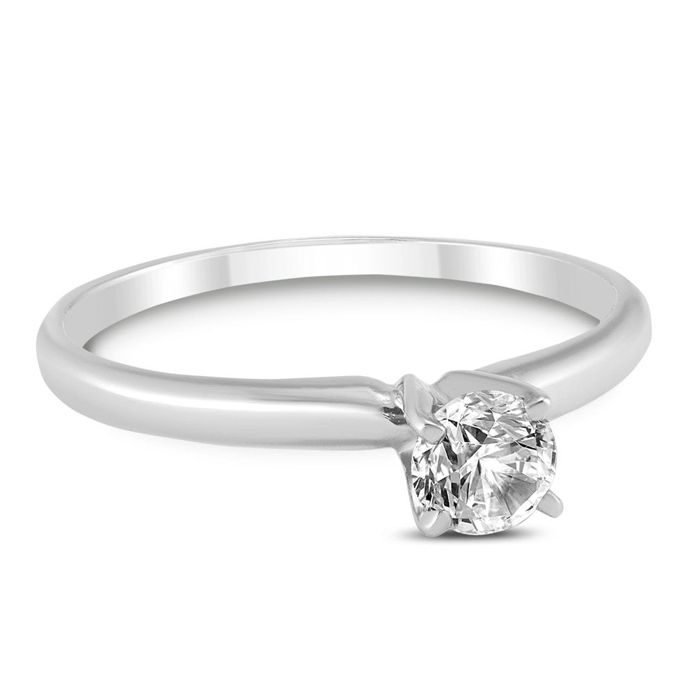 Women'S 1/4 Carat round Diamond Solitaire Ring in 14K White Gold (J-K-L Color, I