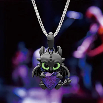 Three-Color Dragon Necklace Pendant Cute Ladies Necklace Heart Gemstone Fashion