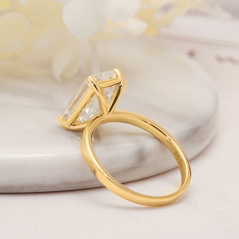 Real 14K Yellow Gold Emerald Brilliant Cut Moissanite Engagment Halo Ring 4.0