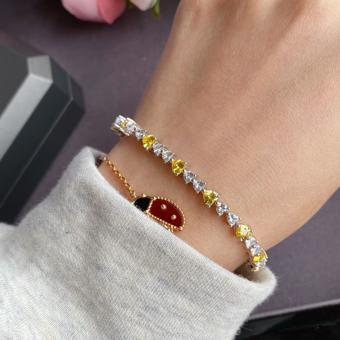New S925 Silver Simple Interval Yellow Diamond Love Bracelet