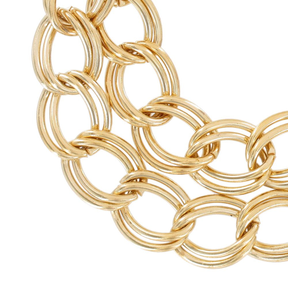 Ladies Bracelet 7" Two Row Double Cable Link Chain Gold Tone Adult Female