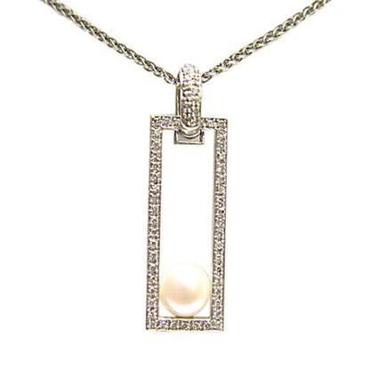 DIAMOND PENDANT RECTANGLE SET OVAL CULTURED PEARL CENT