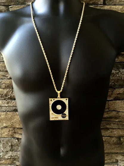 14K Gold GP Hip Hop Large Iced CZ Diamond DJ Khaled Pendant W/ Rope Chain