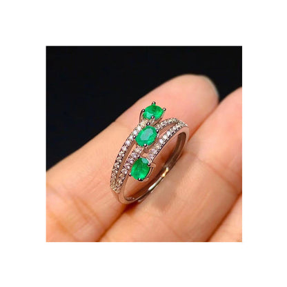925 Silver Inlaid Natural Colombian Emerald Ring