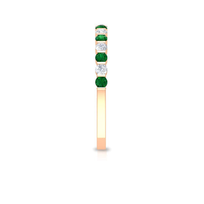 Real Emerald Half Eternity Ring with Diamond for Women (0.75 CT, AAA Quality), 1