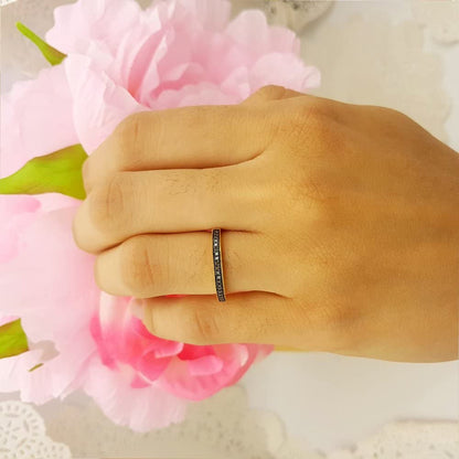 0.12 Carat (Ctw) round Black Diamond Thin Milgrain Stackable Wedding Band Ring f