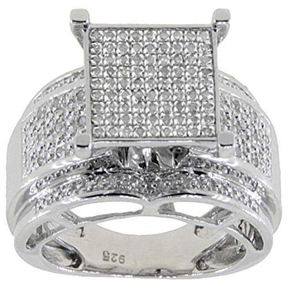 TGDJ .925 Sterling Silver 0.29 Ct round Cut Natural Diamond - Encrusted Square T