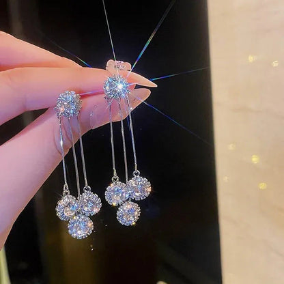 New Luxurious round Rhinestone Tassel Dangle Stud Earrings for Women Shiny Tempe