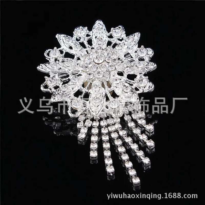 Bridal Brooch round Flower Tassel Diamond Inlaid Alloy Brooch High-Grade PIN