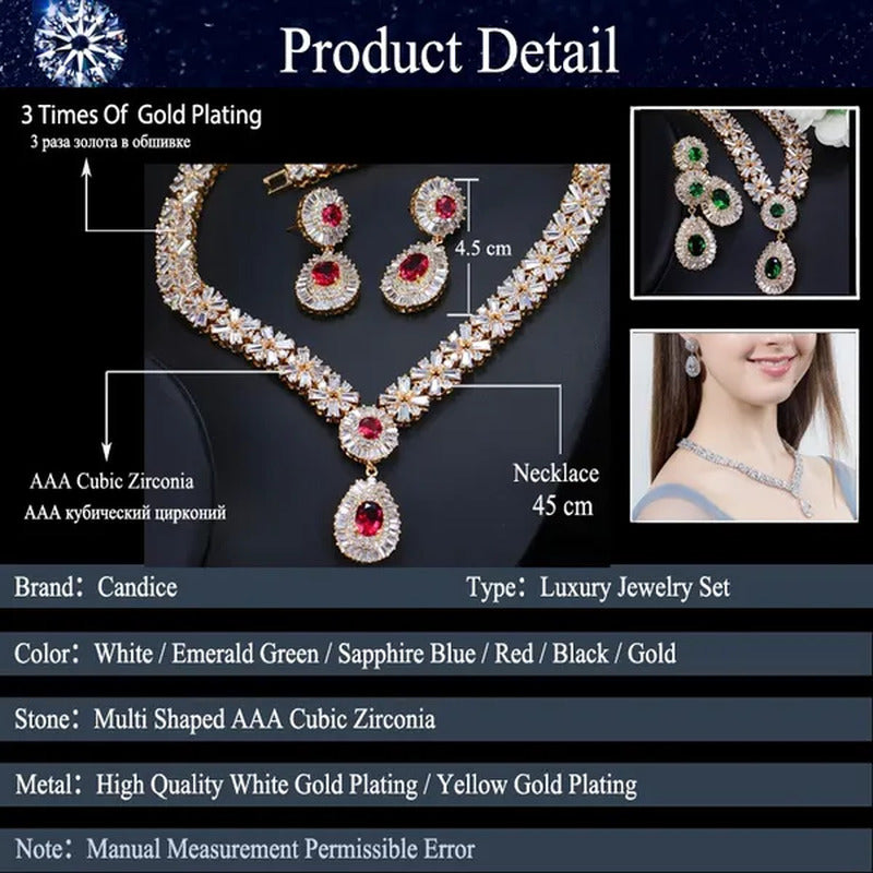 CANDICE African 18K Gold Plating Hand-Inlay CZ Diamond Pendant Necklace and Earr