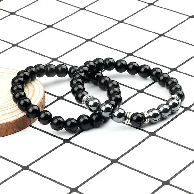 2Pcs/Set Fashion Red Tiger Eye Men Bracelet Beaded Classic Elastic Hematite Budd