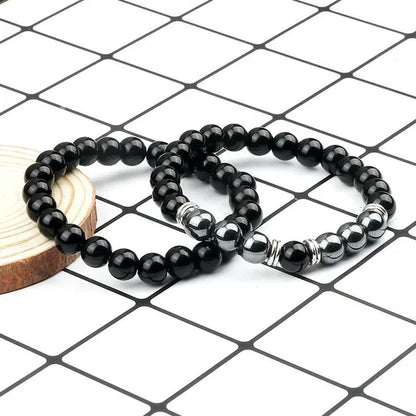 2Pcs/Set Fashion Red Tiger Eye Men Bracelet Beaded Classic Elastic Hematite Budd