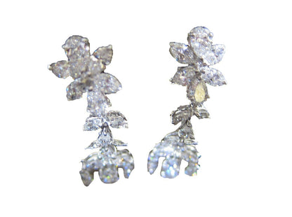 Diamond 3 row marquise pear shape platinum drop earring 12.85 cttw dangle earrig