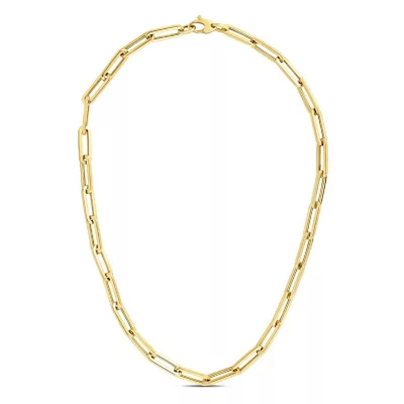 Large Hollow Paperclip Necklace 18", in 14K Yellow Gold