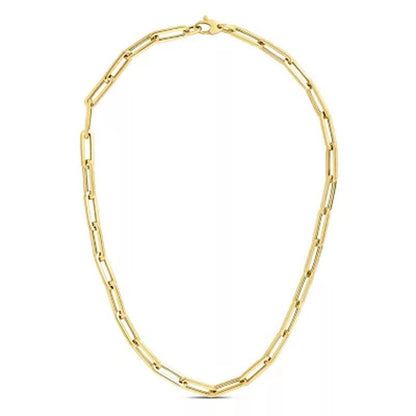 Large Hollow Paperclip Necklace 18", in 14K Yellow Gold