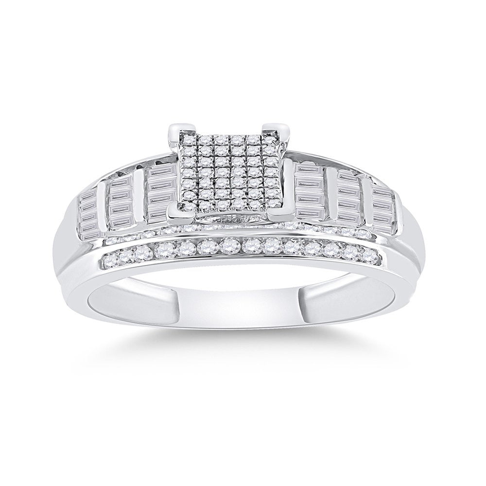 Sterling Silver round Diamond Cluster Bridal Wedding Engagement Ring 3/8 Cttw