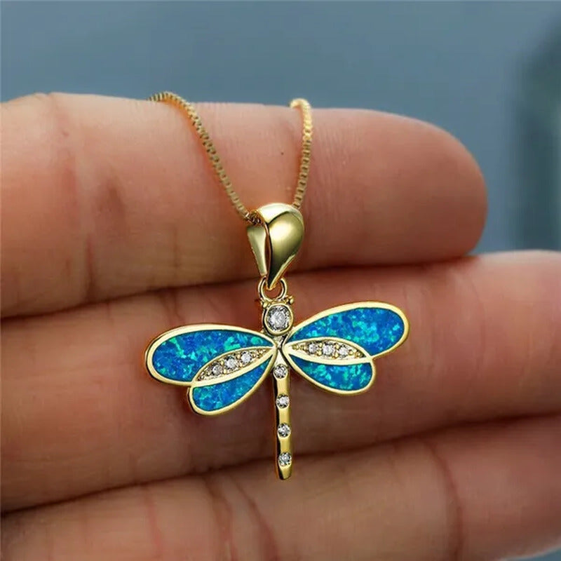 New Fashion Exquisite White Analog Opal Dragonfly Ladies Pendant Necklace