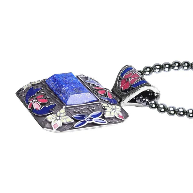Shop LC Lapis Lazuli Enameled Stainless Steel Pendant with Hematite Beads Neckla