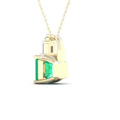 Imperial Gemstone 10K Yellow Gold Octagonal Cut Emerald and Diamond Pendant Neck