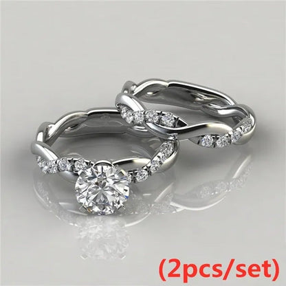 Women'S Dainty Twist round Cut White Sapphire Ring Set Bridal Engagement Diamond