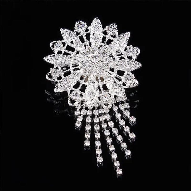 Bridal Brooch round Flower Tassel Diamond Inlaid Alloy Brooch High-Grade PIN
