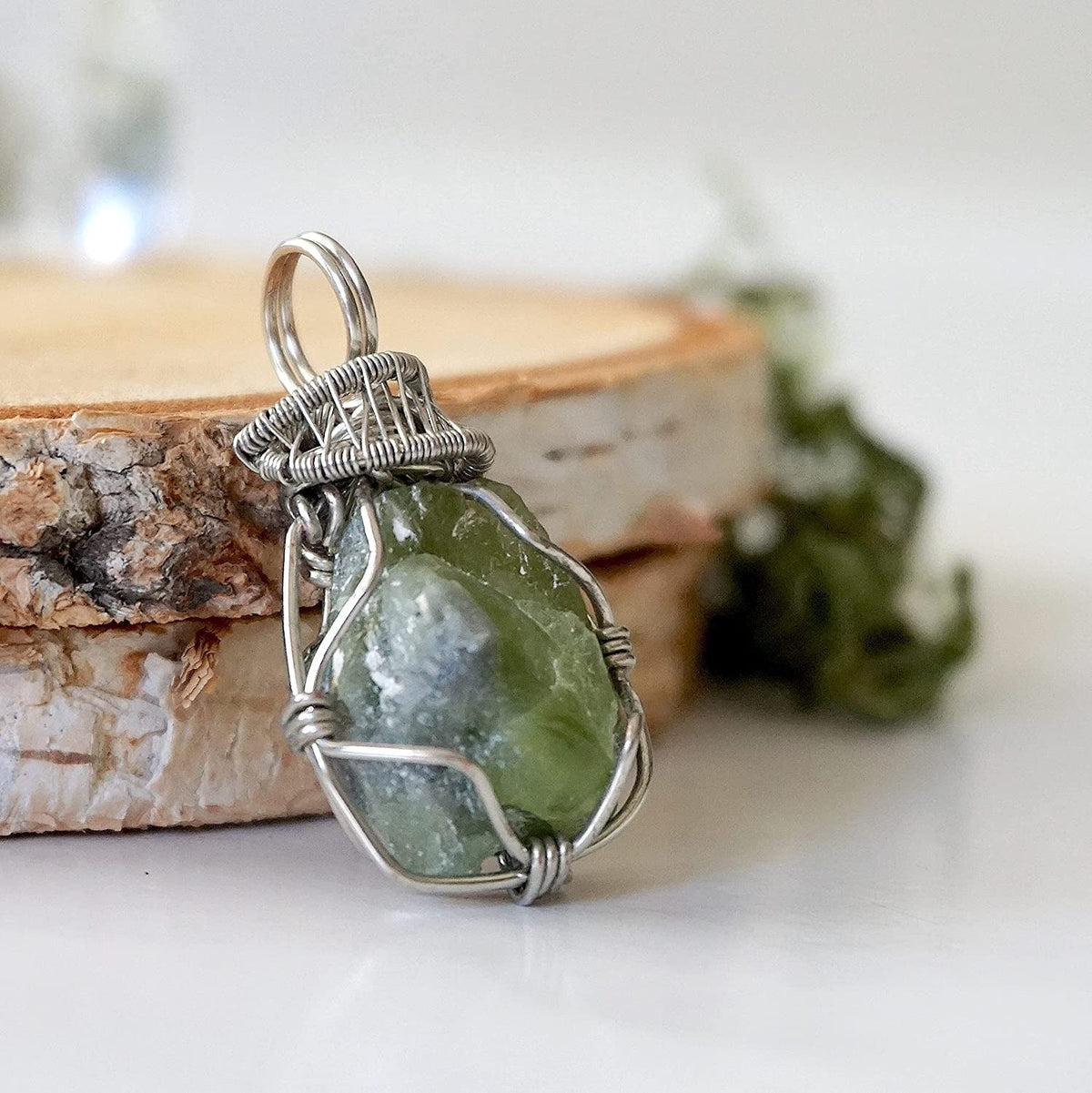 Raw Peridot Crystal Necklace - Green Peridot Pendant - August Birthstone Jewelry