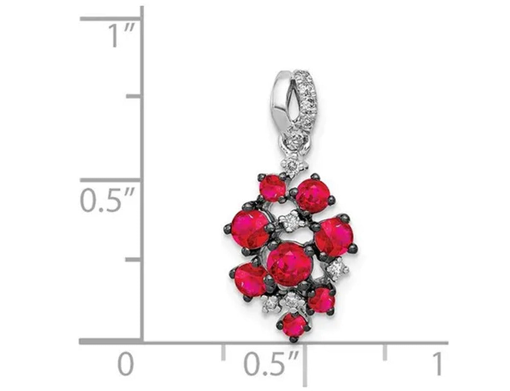 3/4 Carat (Ctw) Ruby Cluster Pendant Necklace in 14K White Gold with Chain