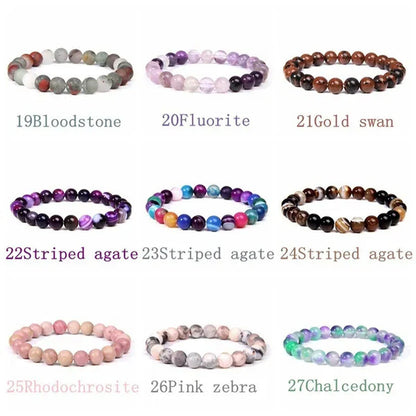 Natural Raw Gemstone Beaded Bracelet Elastic Stretch Crystal Jade Jasper Stone B