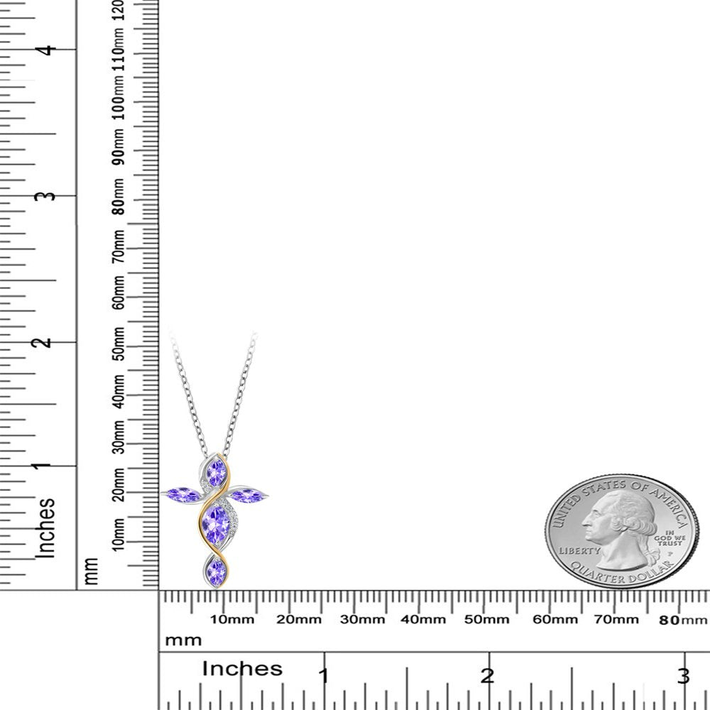925 Sterling Silver and 10K Yellow Gold Marquise Blue Tanzanite Lab Grown Diamon