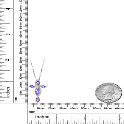 925 Sterling Silver and 10K Yellow Gold Marquise Blue Tanzanite Lab Grown Diamon