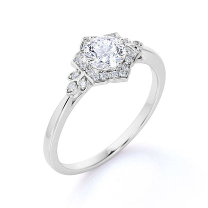 1.25 Carat round Cut Moissanite and Diamond Vintage Art-Deco Engagement Ring in